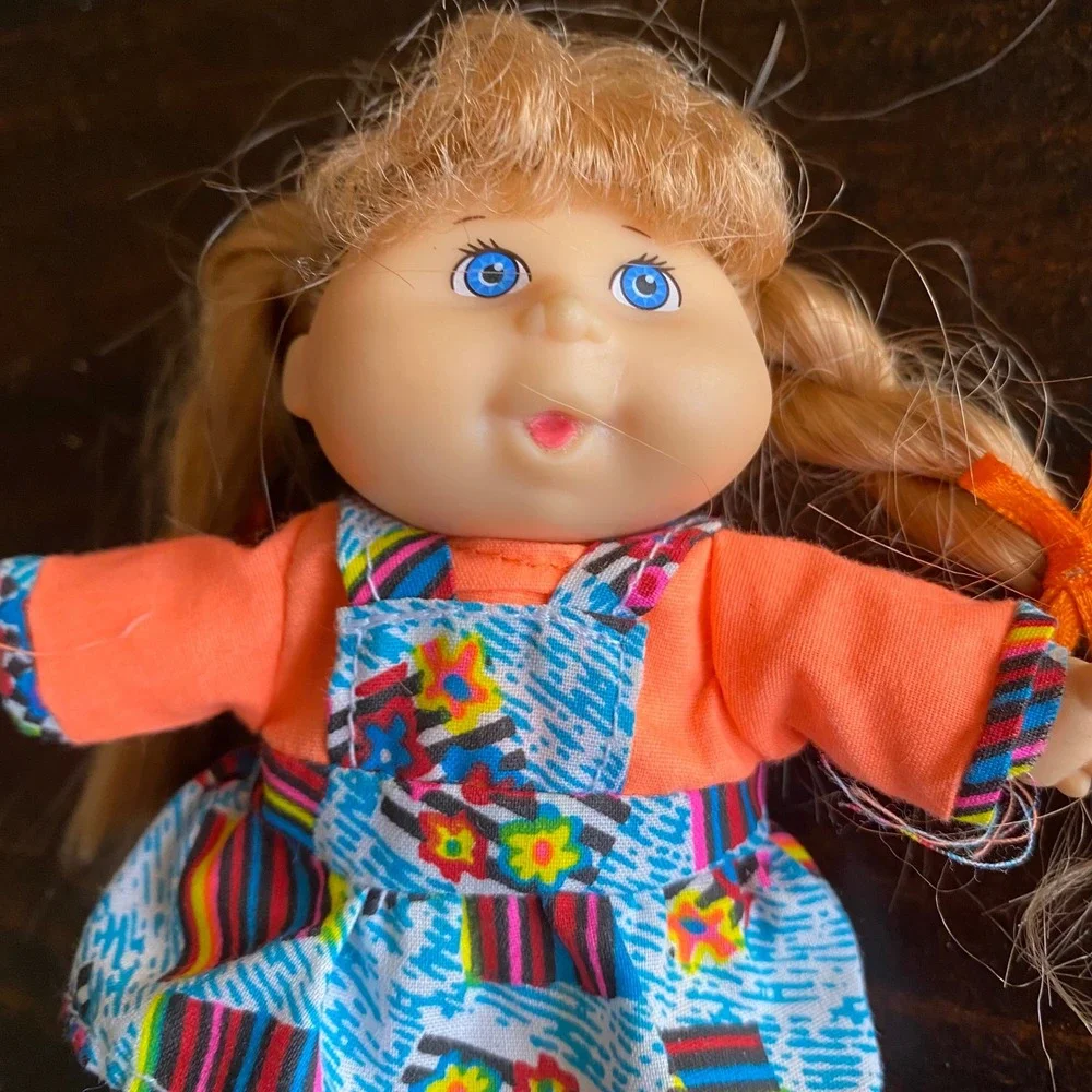Vintage 1995 Cabbage‎ Patch Kids Mini Doll Blonde Pigtails Orange Overalls 5